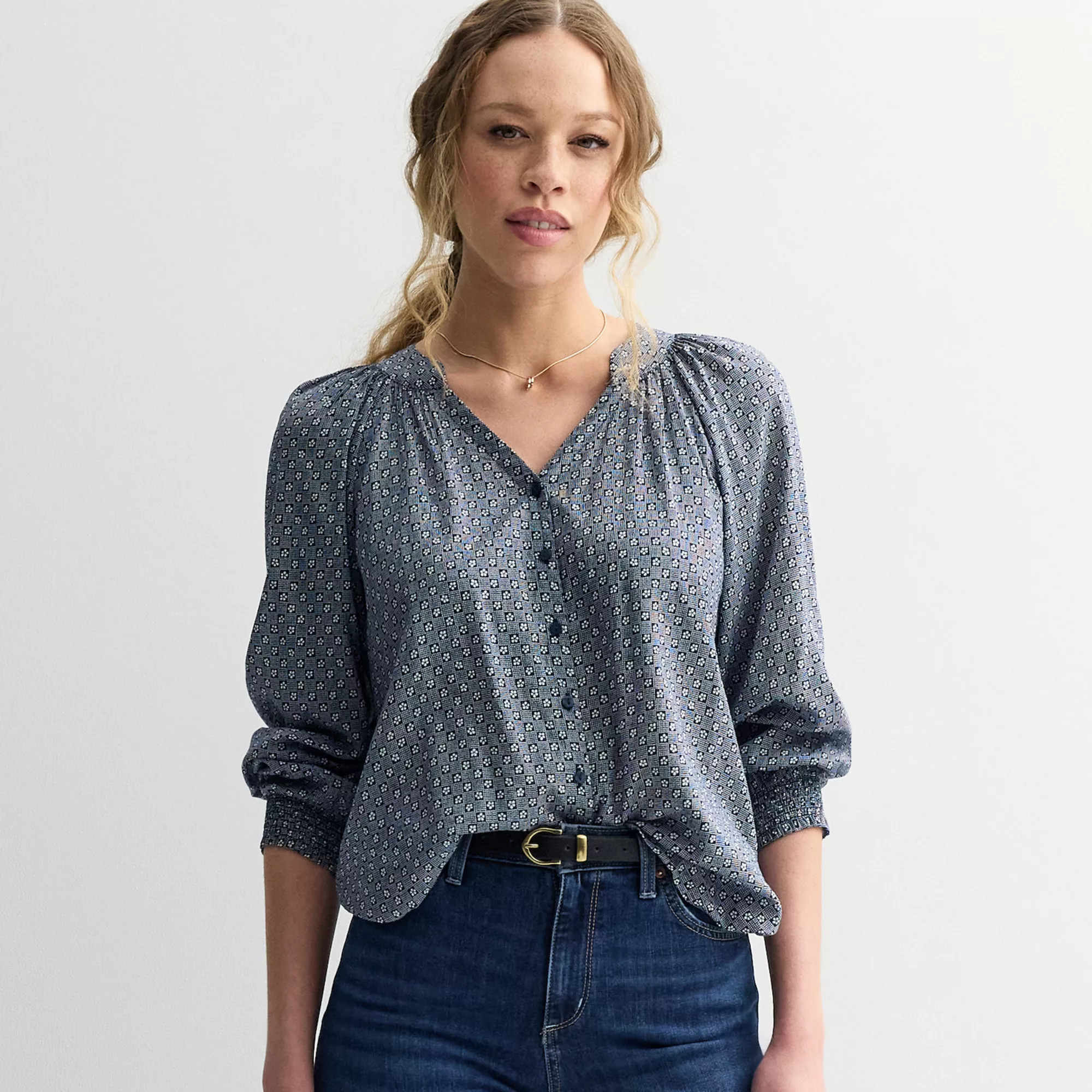 Women's Sonoma Goods For Life® V-Neck Button Front Long Sleeve Top | Kohl's