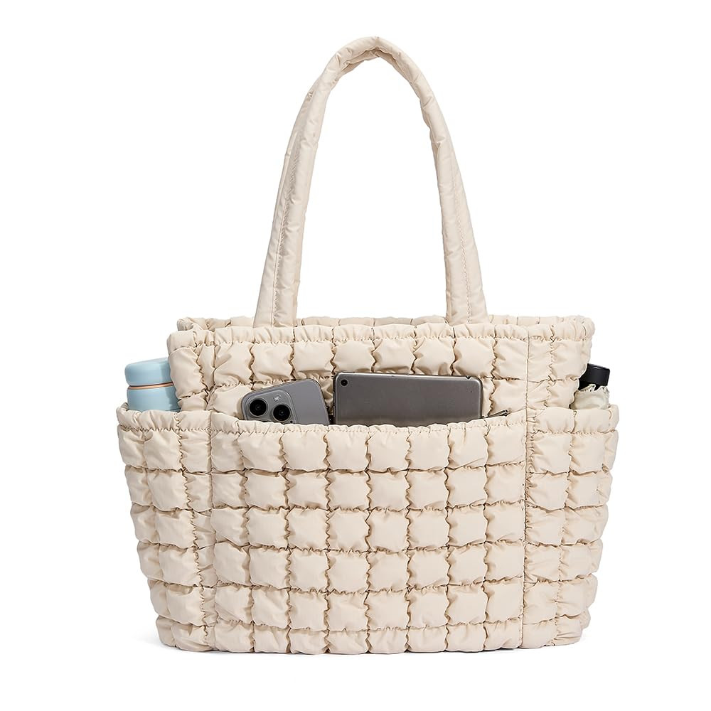 CORALDAISY Puffer Tote Bag for Women Lightweight Tote Bag with Zipper, Large Work Bag Quilted Tra... | Amazon (US)