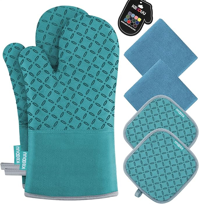 KEGOUU Oven Mitts and Pot Holders 6pcs Set, Kitchen Oven Glove High Heat Resistant 500 Degree Ext... | Amazon (US)