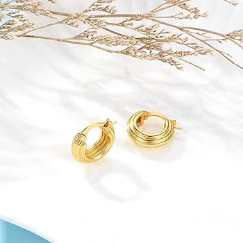 FRUMOS 18K Gold Plated Chunky Hoop Earrings for Women Fashion Thick Gold Hoops Set Jewelry for Bi... | Amazon (US)