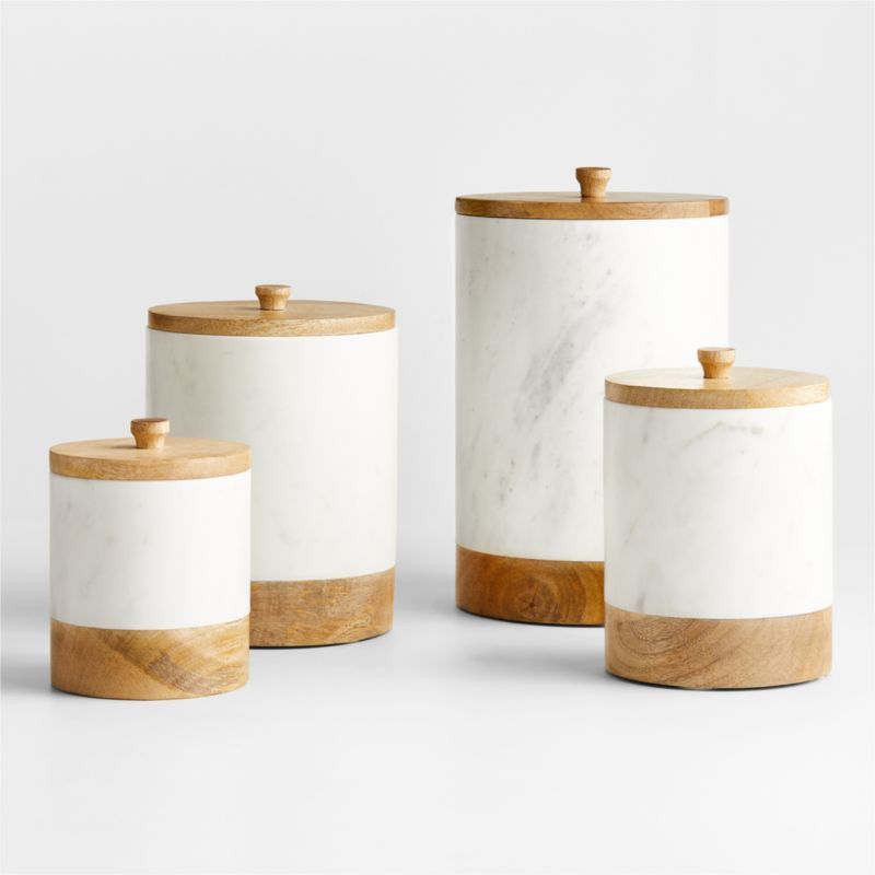White Marble and Wood Canister Set + Reviews | Crate & Barrel | Crate & Barrel