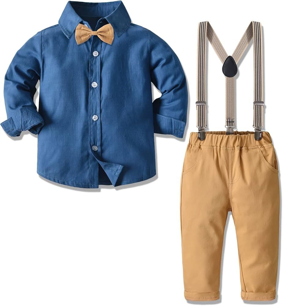 Nwada Toddler Suit Baby Boy Clothes with Dress Shirt, Suspender Pants and Bow Tie, Wedding Outfit... | Amazon (US)