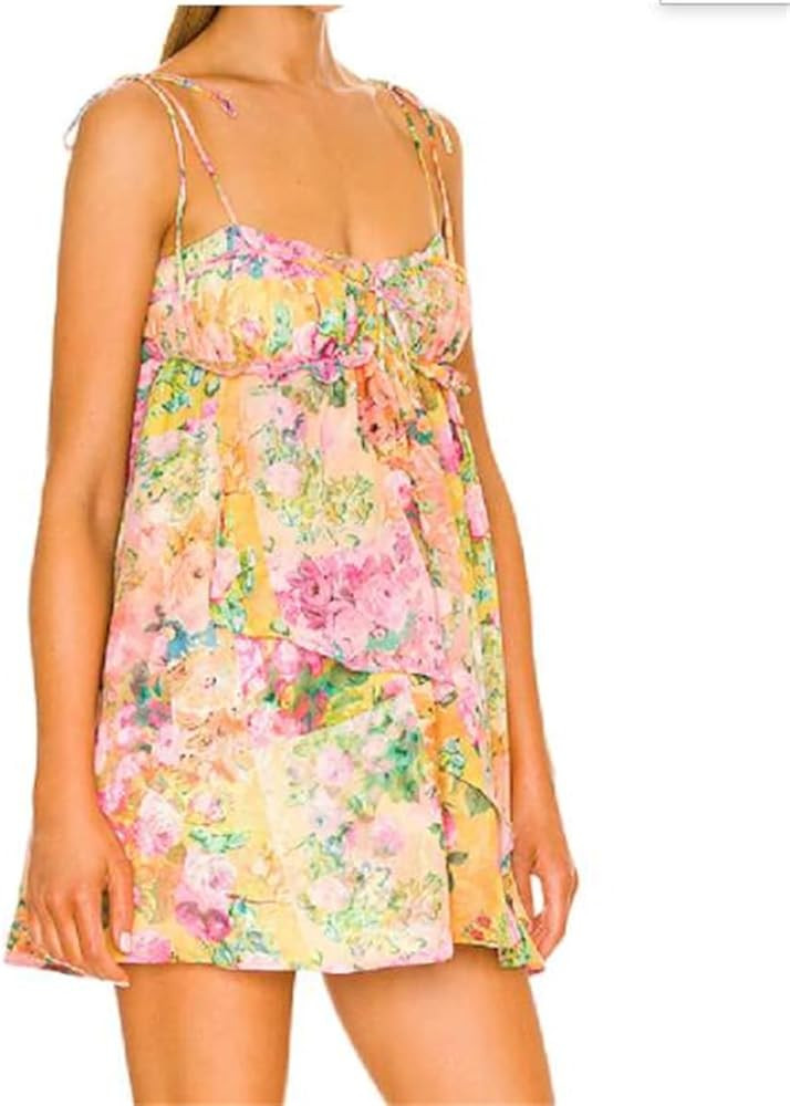 Women Corset Flower Print Spaghetti Strap Mini Dress Backless Skater Holiday Robe | Amazon (US)