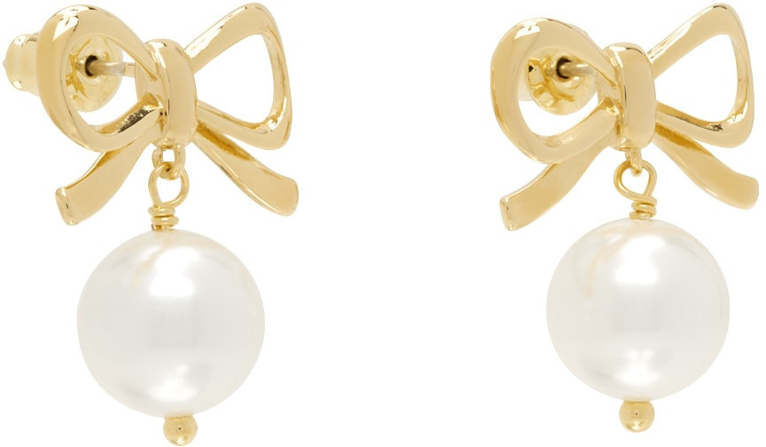 Gold #9111 Pearl Ribbon Earrings | SSENSE