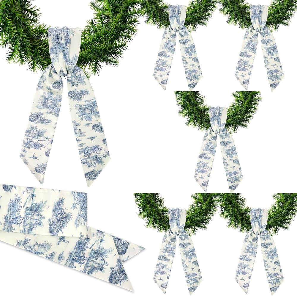XunYee 6 Pcs Wreath Sash for Front Door 4.5" W x 56" L Polyester Blue and White Wreath Sash for F... | Amazon (US)