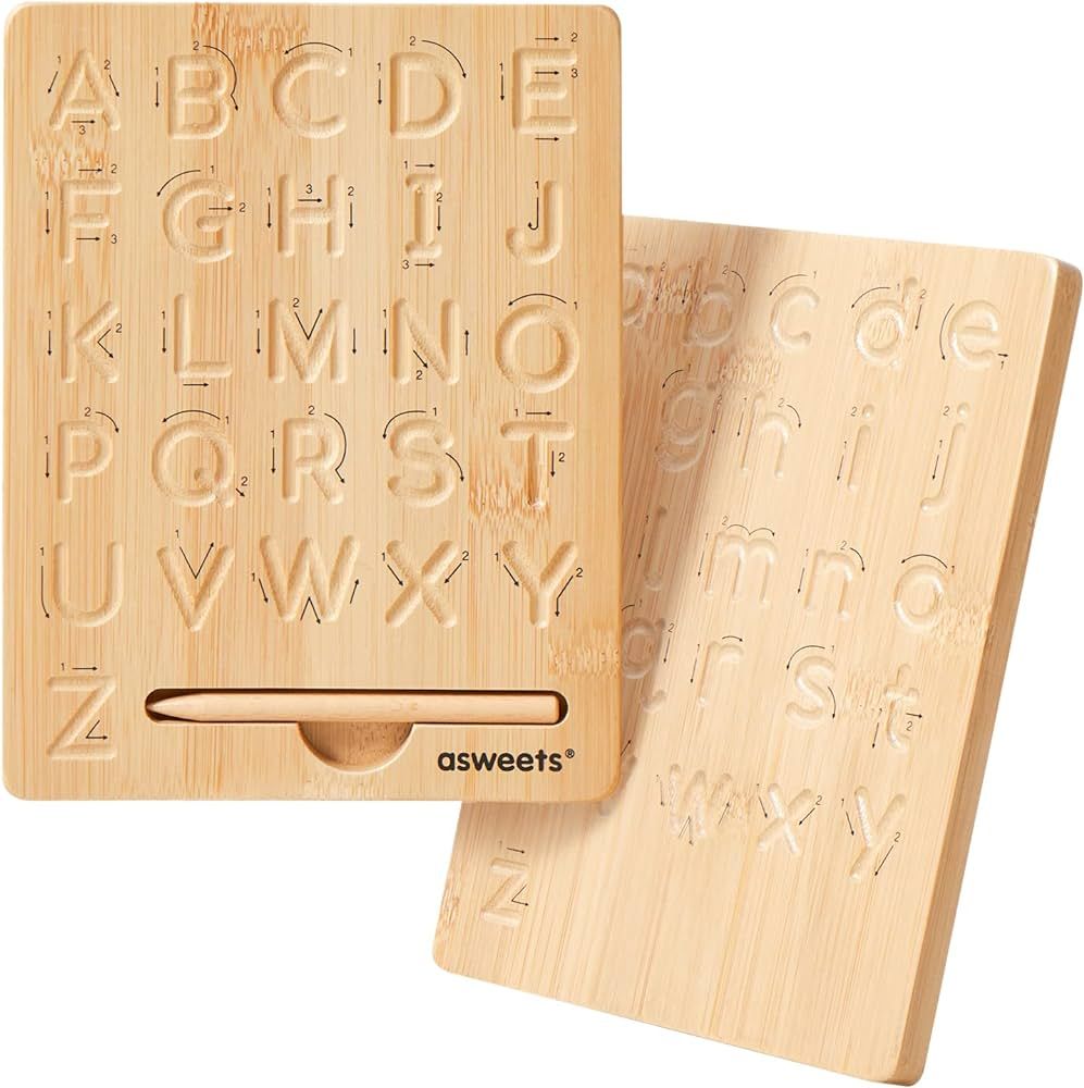 Asweets Montessori Wooden Alphabet Tracing Board,Wood Letter Practicing Board,Double-Sided Boards... | Amazon (US)