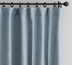 Custom Belgian Flax Linen Blackout Curtain - Blue Chambray | Pottery Barn (US)