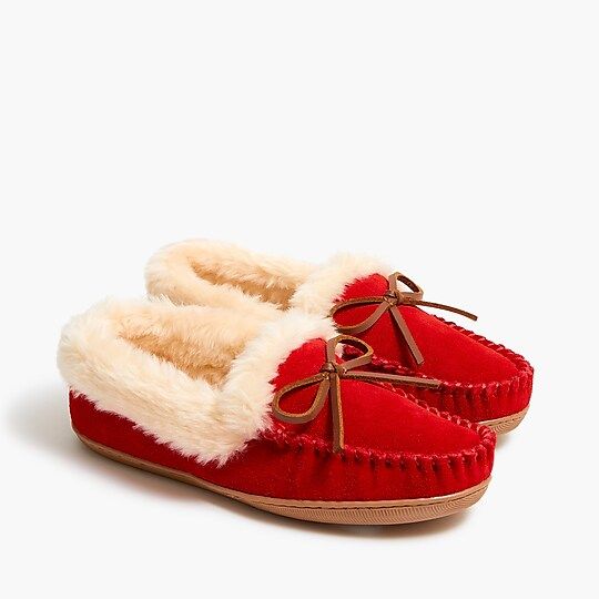 Factory: Suede Faux-shearling Moccasin Slippers For Women | J.Crew Factory