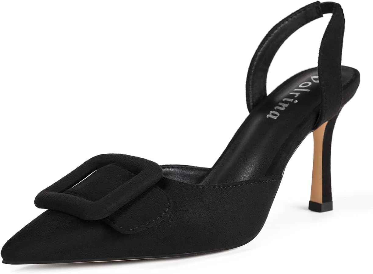 Women Slingback Heels Closed Pointed Toe Kitten Heels Buckle Suede Pumps Comfortable Dress Shoes | Amazon (US)