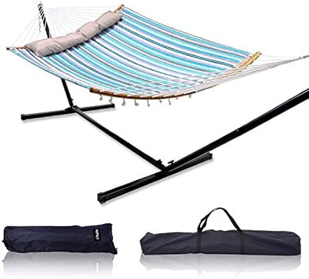 Double Hammock with Stand, Ohuhu 2-Person Hammock with 12.8 FT Detachable Metal Stand, Portable 5... | Amazon (US)