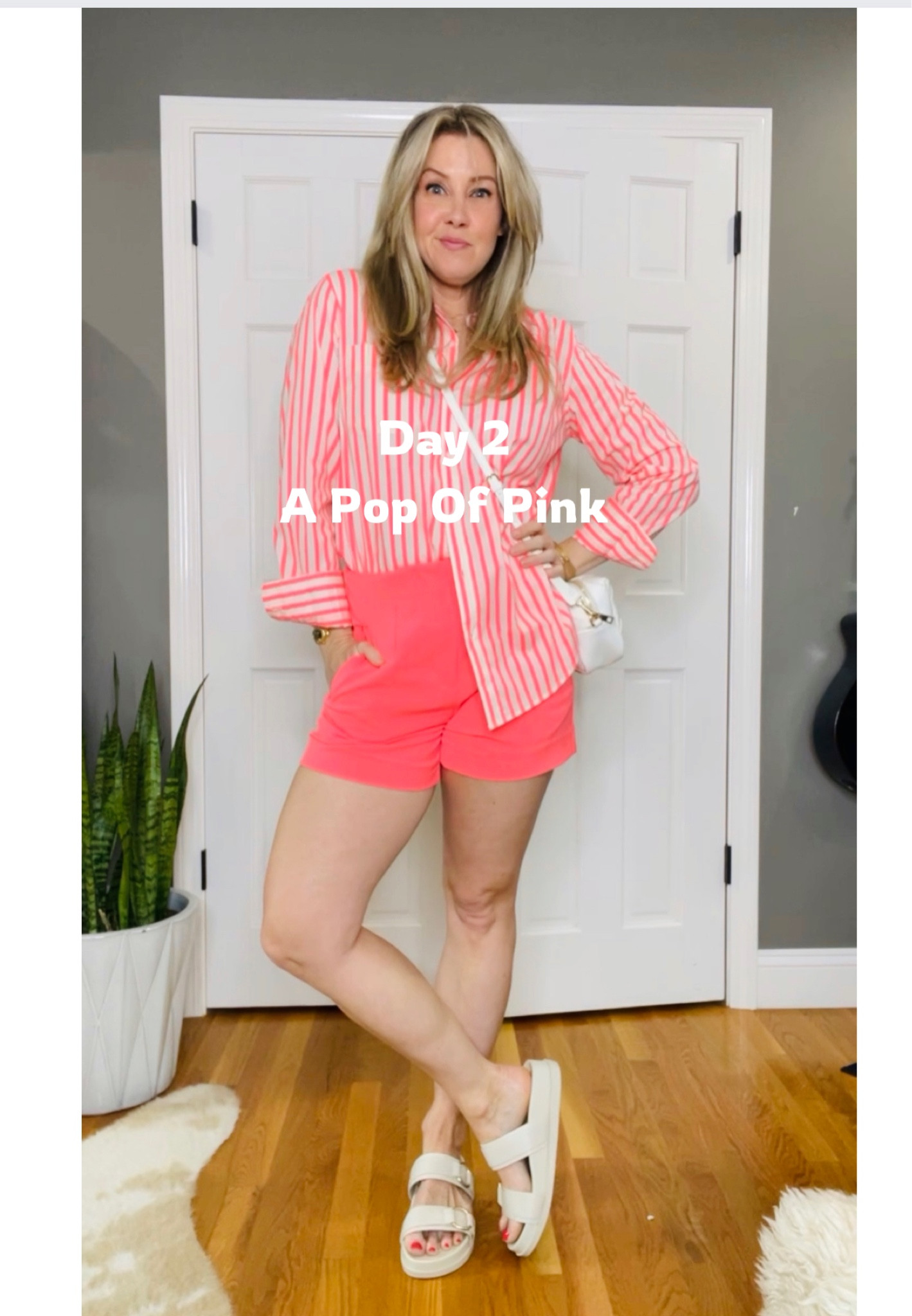 This pop color is such a playful take on a classic button down. 
Top - true to size 
Shorts (usually 2/4) took a 6 - size up 1-2 sizes 
Shoes - true to size but run very wide 
Bag - she’s a must 

#LTKfindsunder50 #LTKitbag #LTKstyletip