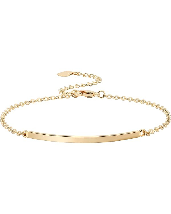 PERNNLA PEARL Dainty Gold Bar Bracelet for Women Simple Delicate Thin Cuff Bangle Hook Bracelet 1... | Amazon (US)