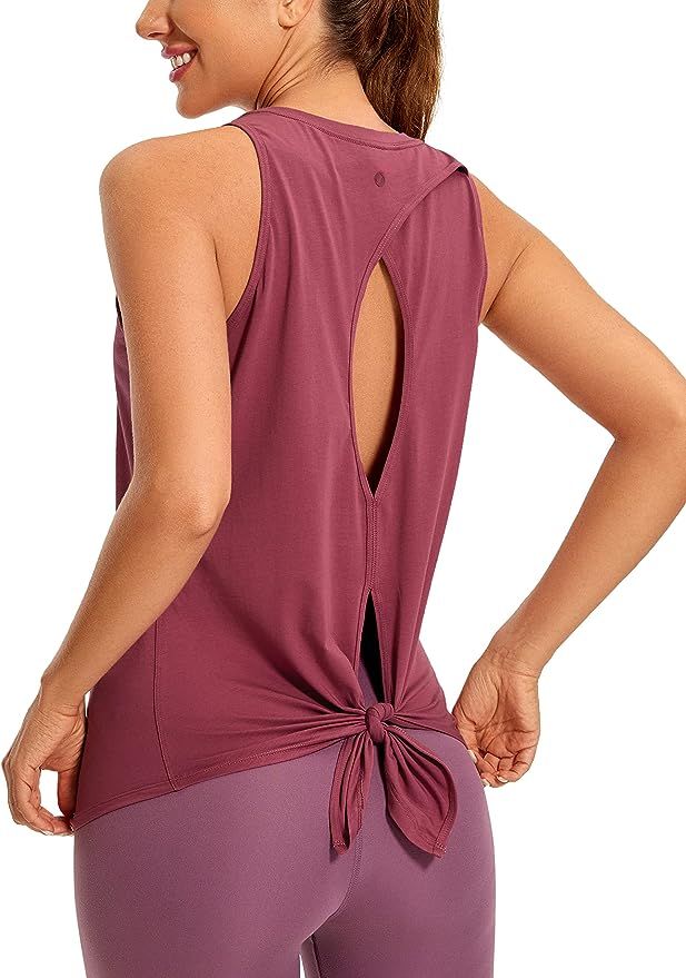 CRZ YOGA Women's Pima Cotton Workout Sleeveless Shirts Round Neck Yoga Vest Open Back Sport Tank ... | Amazon (US)