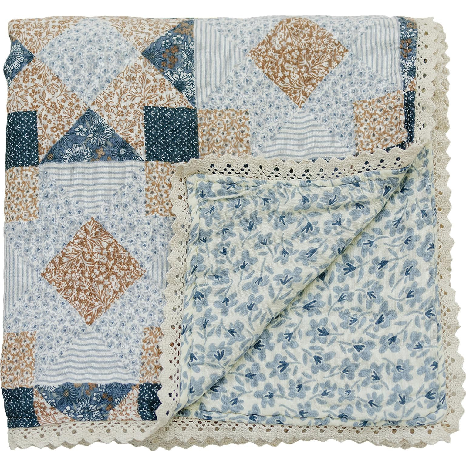 Mebie Baby Muslin Quilt, Patchwork Print and Blue Blossom, 100% Muslin Cotton Baby Blankets for G... | Amazon (US)