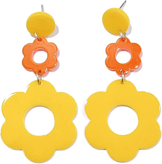 Cute Hollow Flower Dangle Earrings Vintage Resin Flower Daisy Earrings 60S 70S Party Jewelry Moth... | Amazon (US)