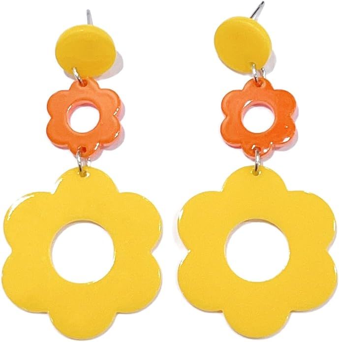 Cute Hollow Flower Dangle Earrings Vintage Resin Flower Daisy Earrings 60S 70S Party Jewelry Moth... | Amazon (US)