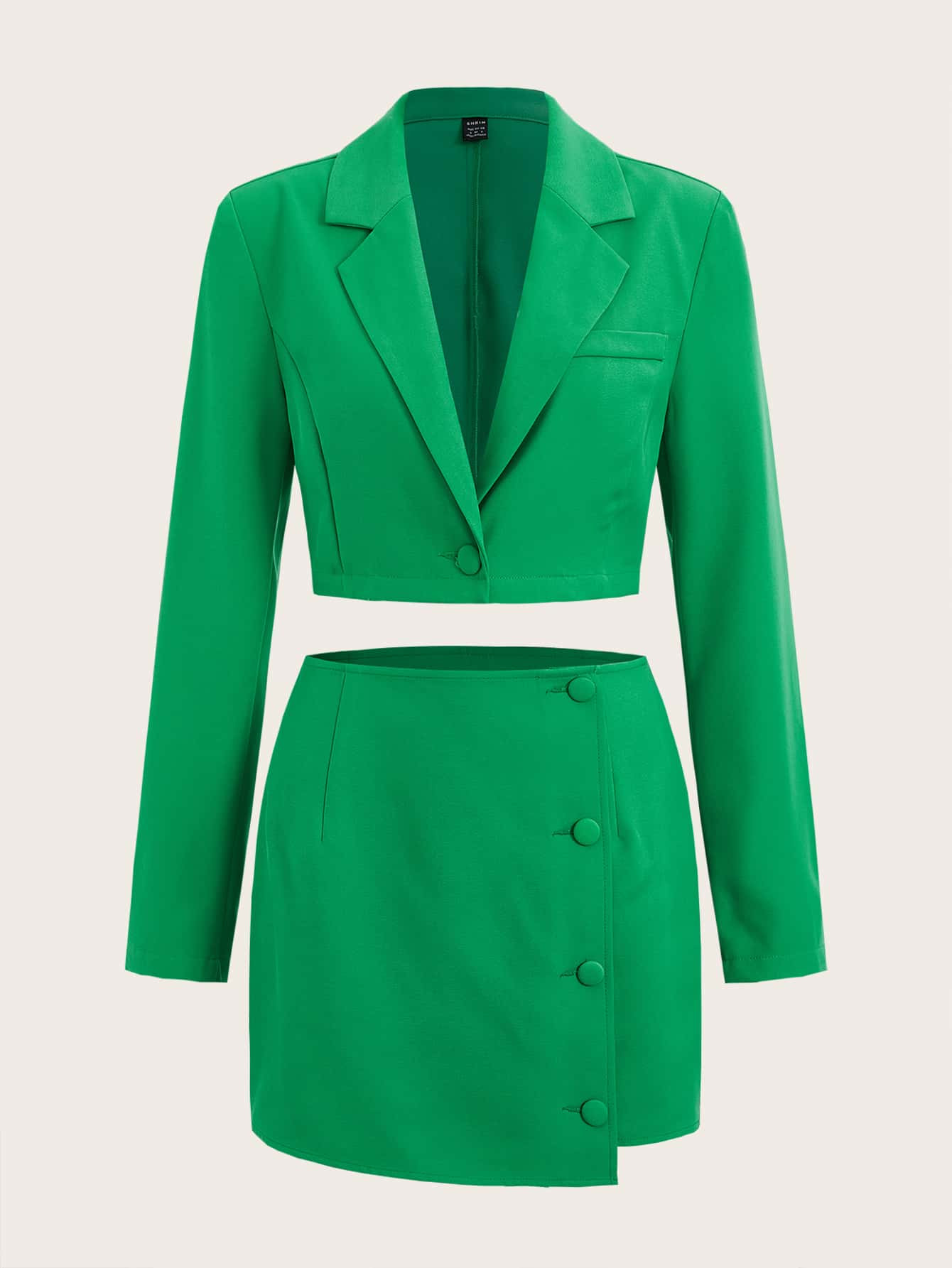 SHEIN EZwear Solid Single Button Crop Blazer & Skirt | SHEIN