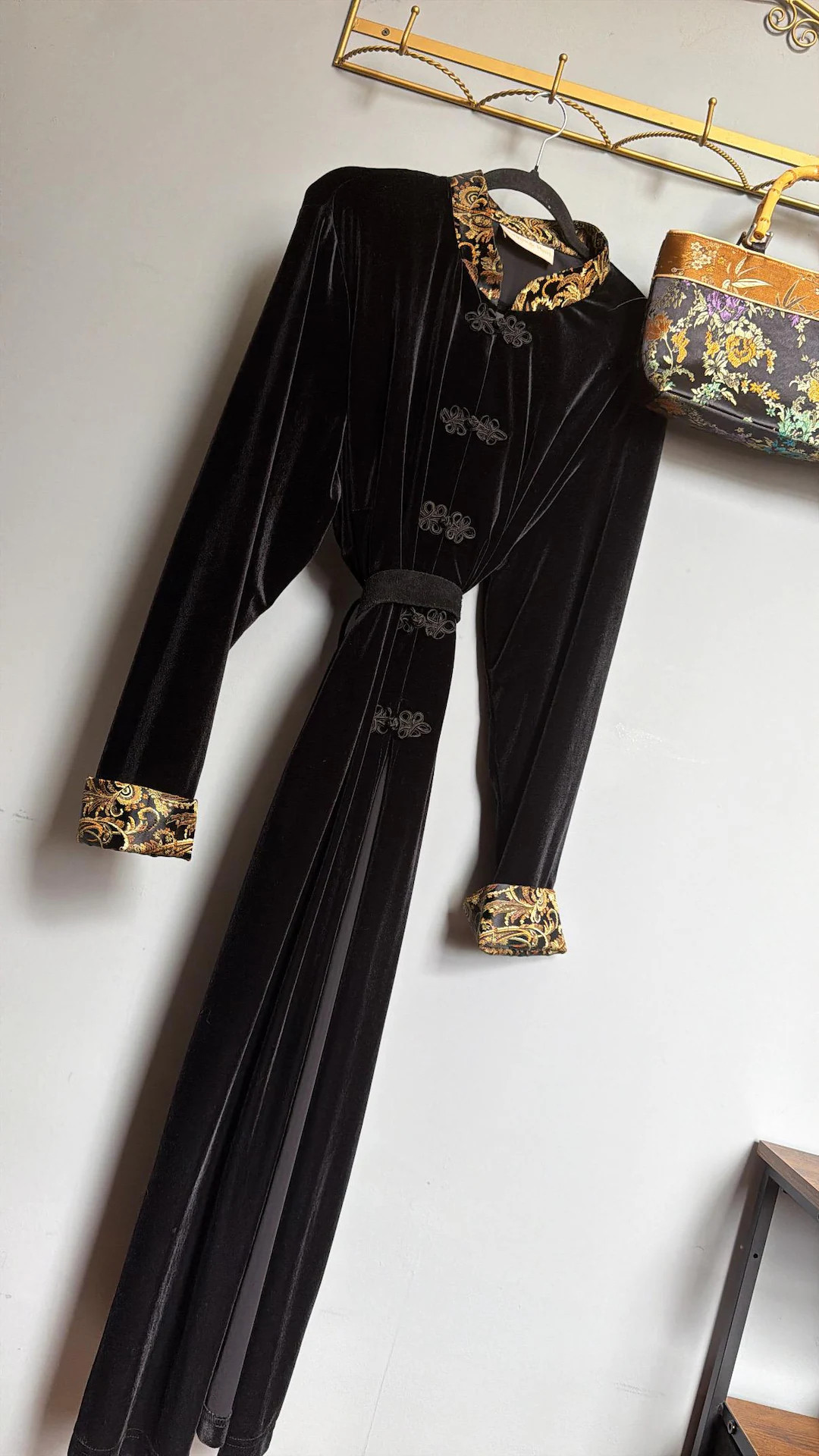 Vintage Black Velvet Kimono Duster Frog Closure Tapestry Trim | L-XXL | 16-20 | Etsy (US)