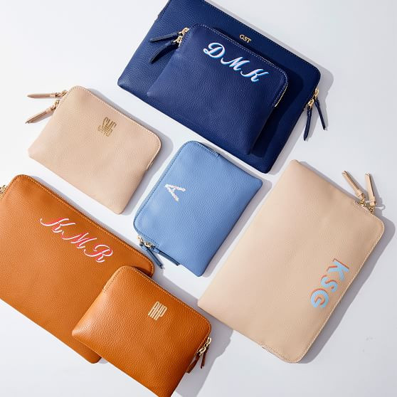 Everyday Italian Leather Mini Zipper Pouch, Foil Debossed | Mark and Graham