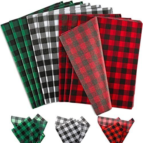 Whaline 120 Sheets Christmas Tissue Paper Buffalo Plaid Wrapping Paper Red Green White Black Gift... | Amazon (US)