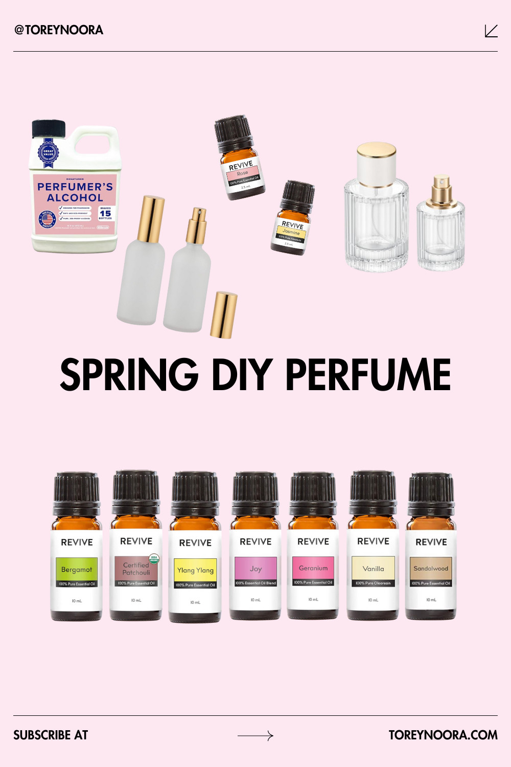 making your own perfume is so easy, here are the things you'll need + some ideas to get you started. 

💐 Spring Bloom
Vibe: Fresh cut flowers with a hint of citrus
Lavender
Geranium
Bergamot
Lemon

🍊 Citrus Garden
Vibe: Bright, juicy, and cheerful
Grapefruit
Sweet Orange
Lime
Neroli (optional for depth)

🌸 Soft Petals
Vibe: Delicate and romantic floral
Ylang Ylang
Jasmine (absolute)
Vanilla (in jojoba or fractionated coconut oil)
Bergamot

🌿 Dewy Morning
Vibe: Green, airy, and clean
Petitgrain
Spearmint
Lavender
Lemon

🌼 Wildflower Walk
Vibe: Light, floral with a soft earthy twist
Roman Chamomile
Lavender
Frankincense
Geranium

you can shop below or at revive-eo.com and use code TOREY10 to save 10%

 

 #LTKStyleTip #LTKBeauty