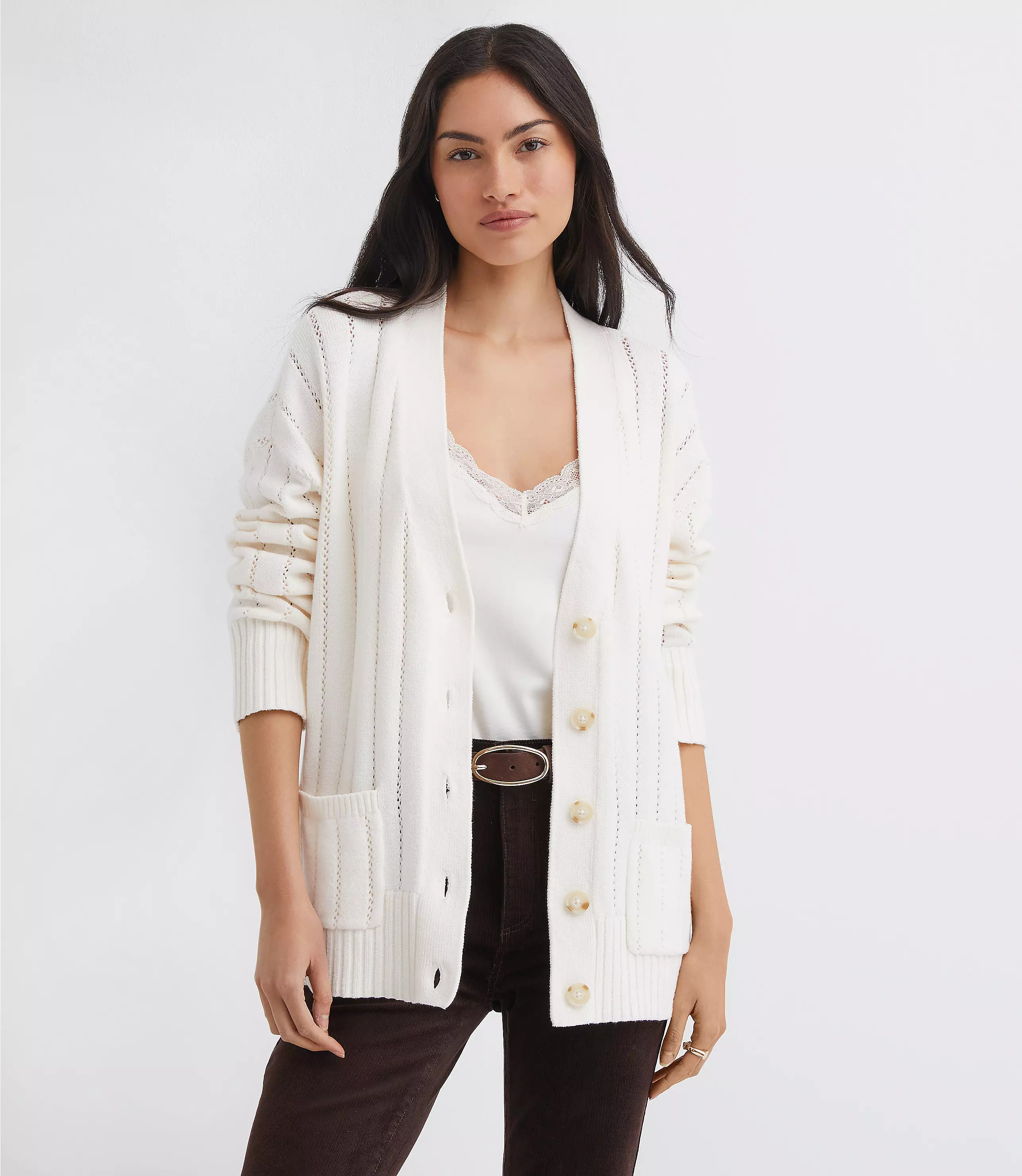 Pointelle Girlfriend Cardigan | LOFT