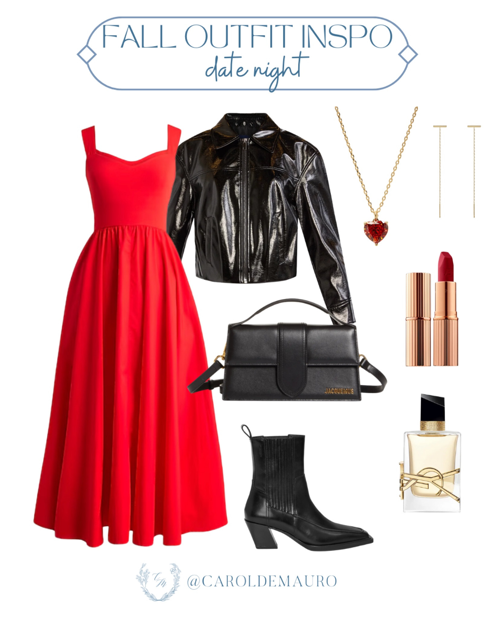 Can you imagine yourself wearing this classic red midi dress for date night? Because I can and I'm obsessed with this inspo! You can try and pair it with a black leather jacket and black booties for something edgy.
#dressylook #beautymusthave #formalwear #capsulewardrobe

#LTKShoeCrush #LTKSeasonal #LTKBeauty