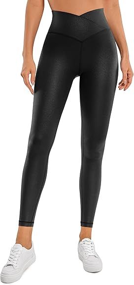 CRZ YOGA Womens Butterluxe Matte Faux Leather Cross Waist Leggings 25" / 28" - V Crossover High W... | Amazon (US)