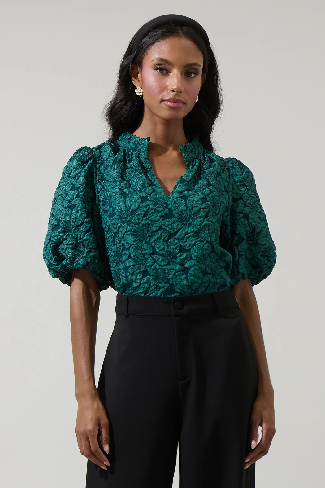 Arielle Jacquard Split Neck Top | Sugarlips