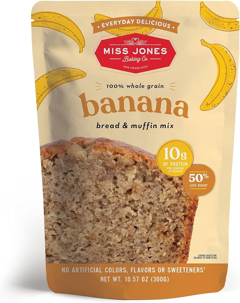 Miss Jones Baking Banana Bread & Muffin Mix - Whole Grains, 50% Lower Sugar, Real Banana, Natural... | Amazon (US)