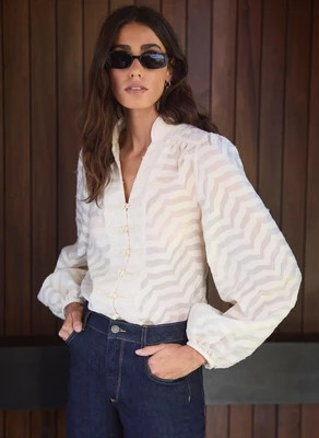 Cream Jacquard Knot Button Blouse | Mint Velvet - US