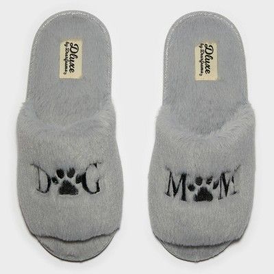 Women's dluxe by dearfoams Dog Mom Fur Slide Slippers - Gray | Target