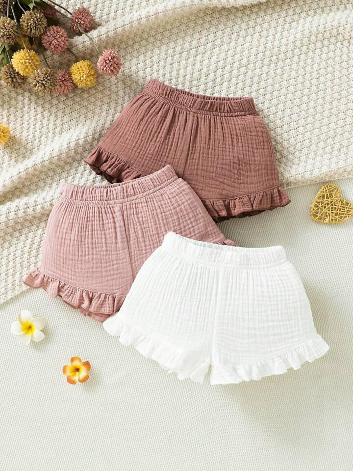 Three-Piece Set Of Ruffled Shorts For Baby Girls | SHEIN