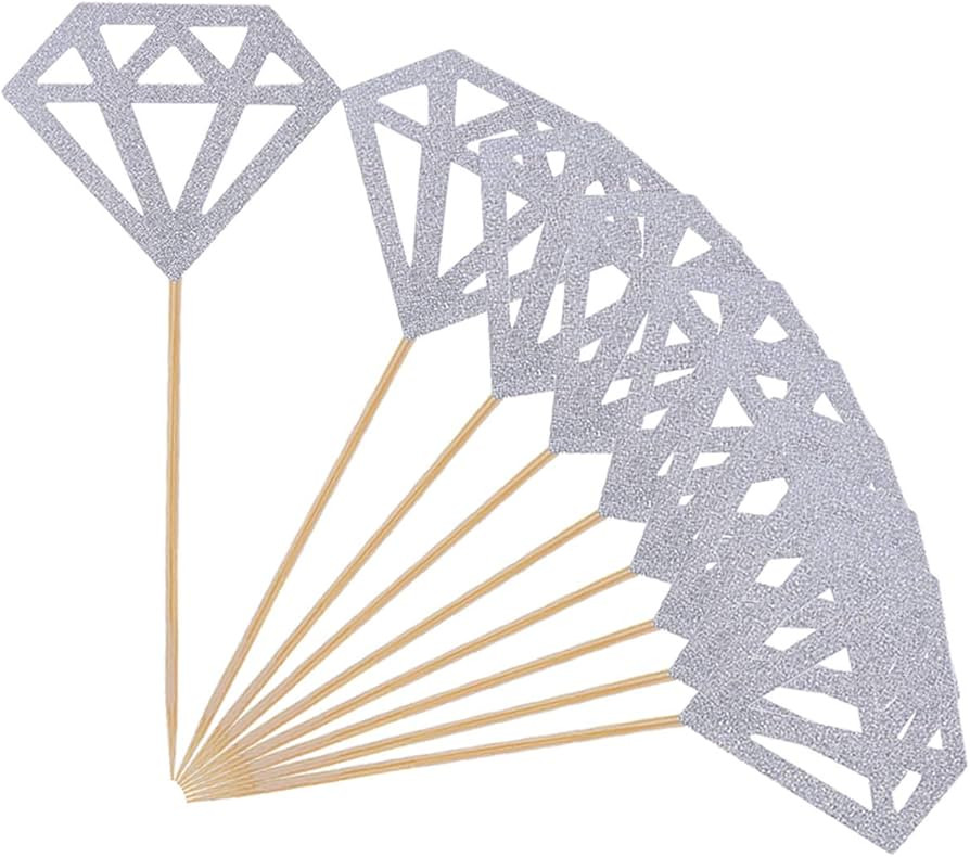 50 Pack Diamond Cupcake Toppers Silver Glitter Diamond Cupcake Picks for Wedding Bridal Shower Pa... | Amazon (US)