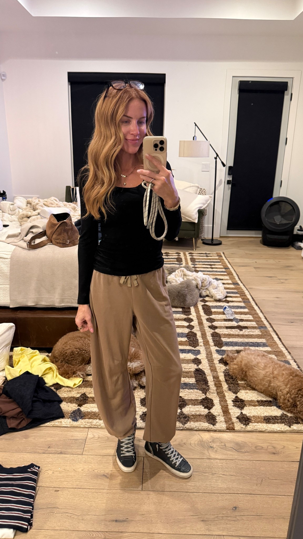 Amazon long sleeve shirt, target barrel sweatpants, zagg phone chain, golden goose shoes

#LTKootd