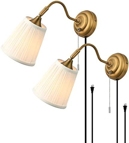 Plug in Swing Arm Wall Sconce Set of 2 ，YILYNN Antique Brass Finish Wall Light, with Switch and... | Amazon (US)