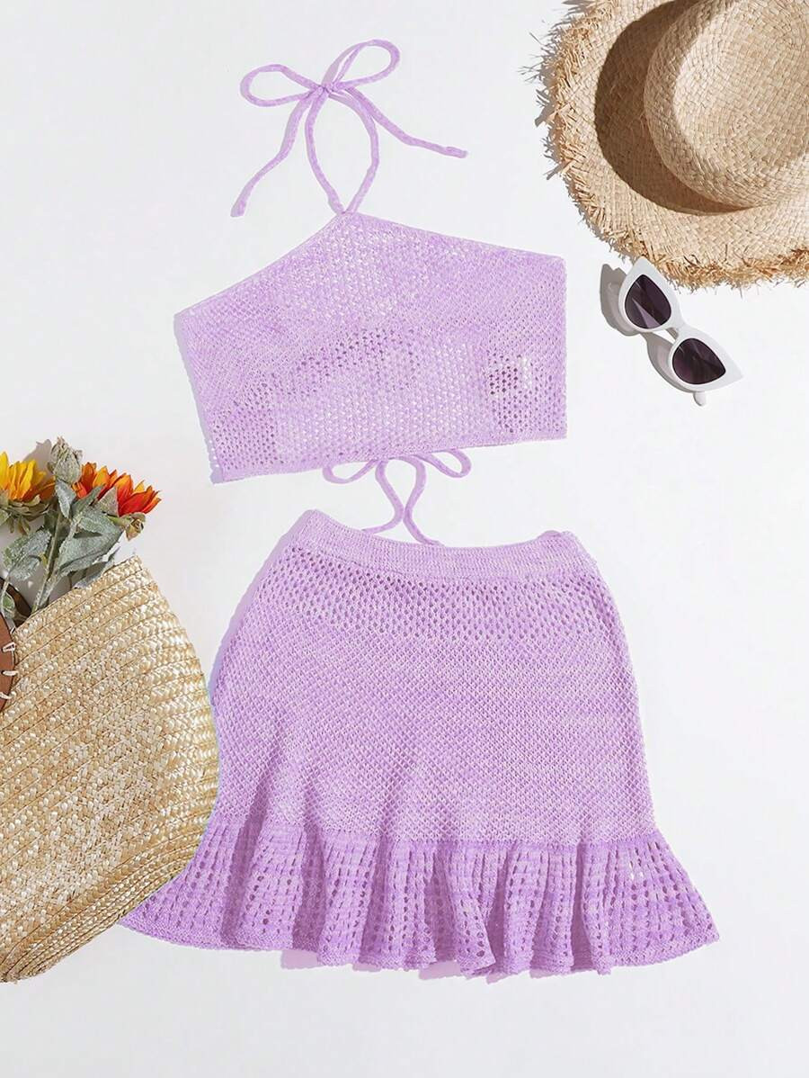 Tie Backless Halter Cover Up Set | SHEIN
