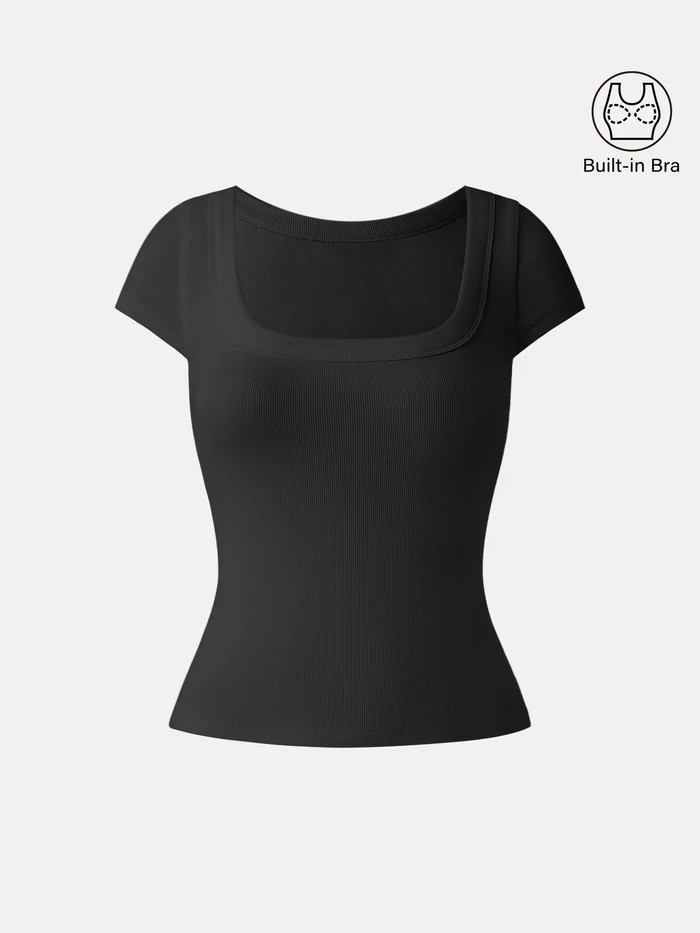 Stretch Cotton Square Neck Cap Sleeve Bra Top | OGLmove