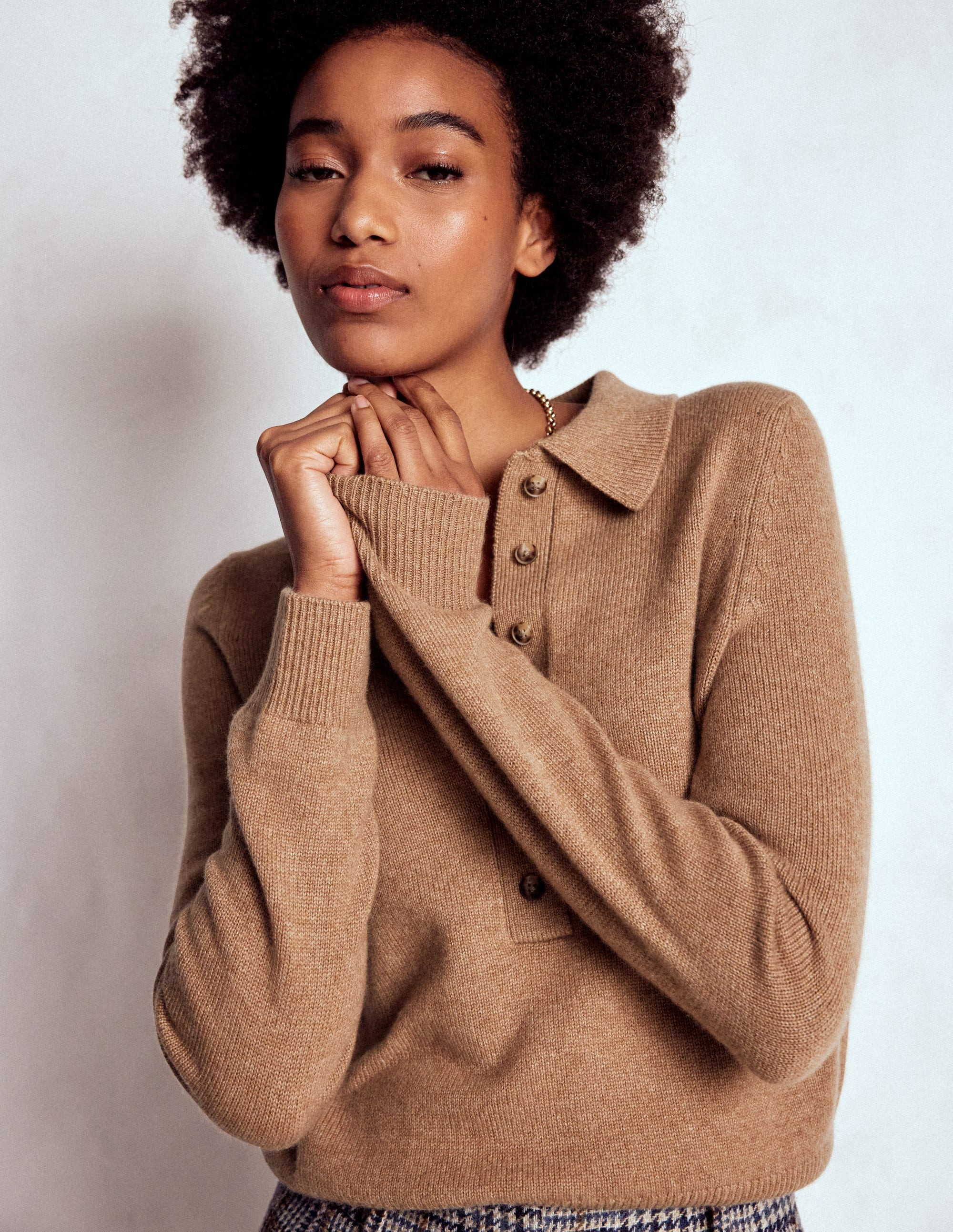 Collared Cashmere Jumper-Camel Melange | Boden UK