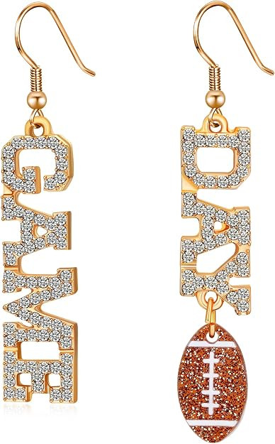 MISS RIGHT Football Earrings for Women, Pave Rhinestones Football Mom Trio Dangle Earrings, Sport... | Amazon (US)