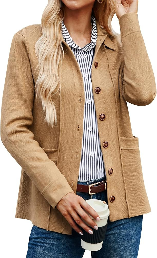 GRACE KARIN Women Casual Cardigan Knit Button Down Shirts Long Sleeve Shacket Jacket with Pockets | Amazon (US)