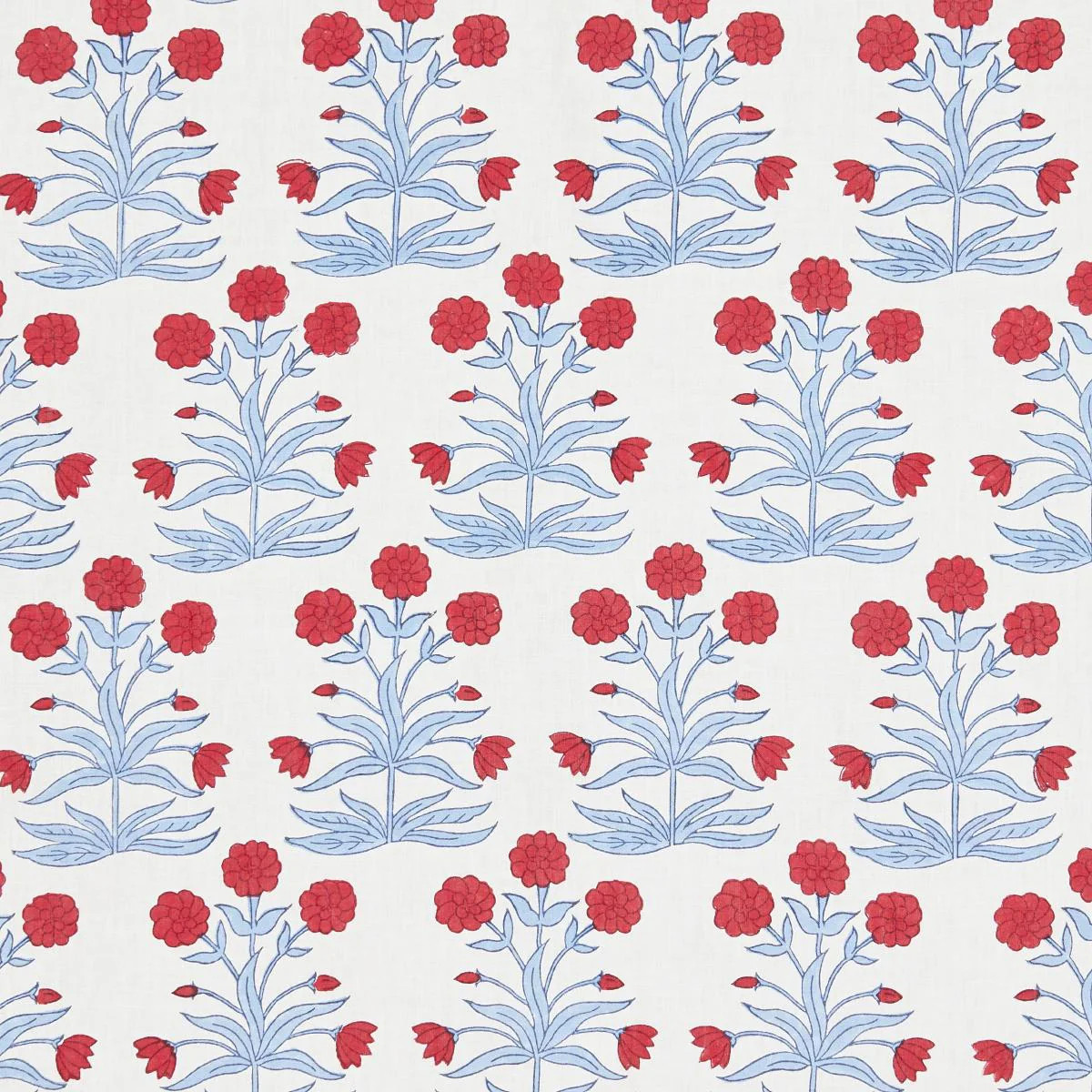 Schumacher Mughal Hand Block Print Crimson Sky Fabric | DecoratorsBest