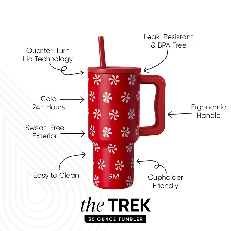 Simple Modern 30 fl oz Insulated Stainless Steel Trek Tumbler with Straw Lid | Peppermint Swirls | Walmart (US)