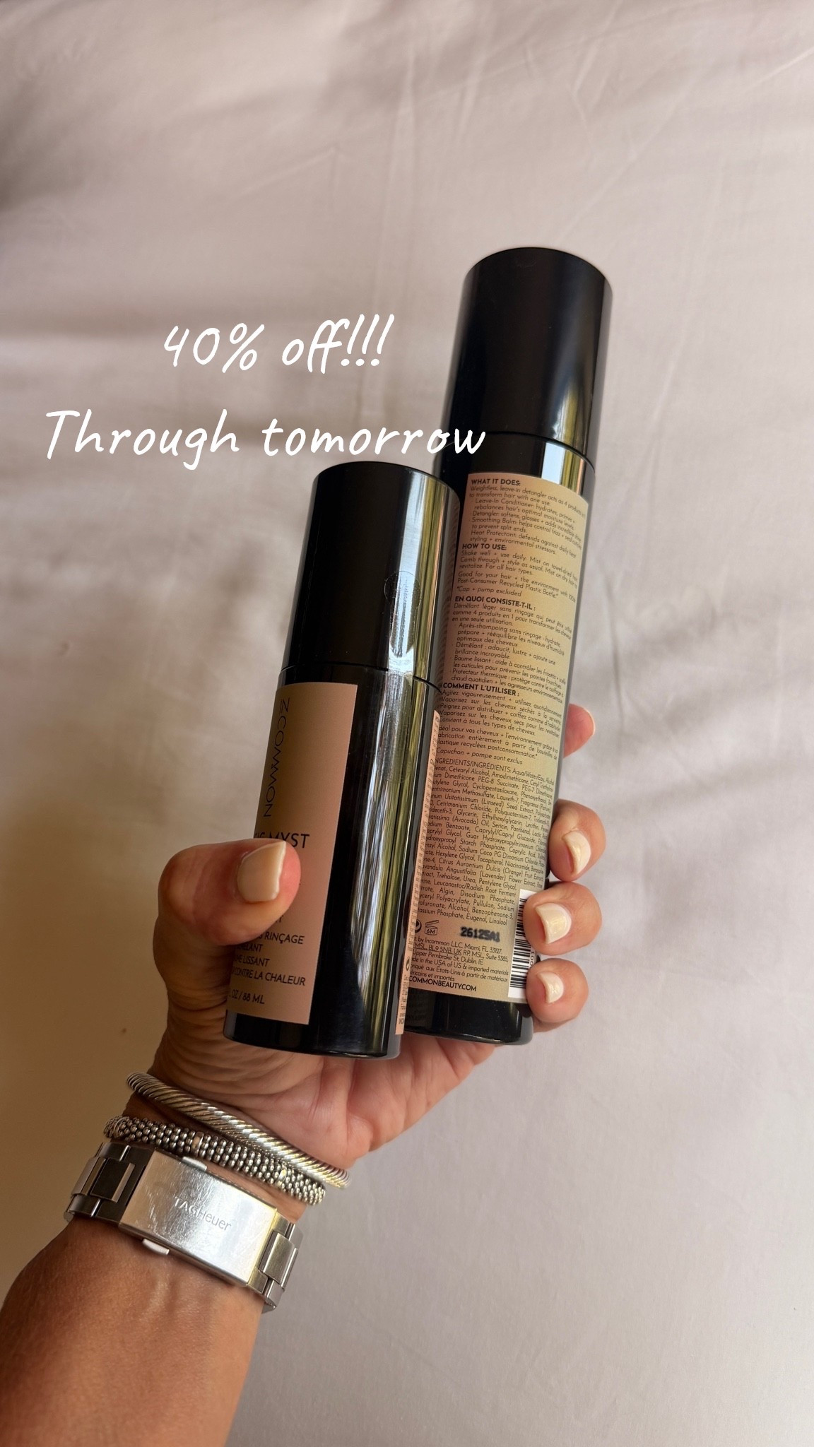 I use this every single day and I’m so happy that they also have a travel size because it goes with me on every trip. This is a 4 in 1 product.

Use code CINDY for an exclusive 40% offsite wide !! ￼

I use it as my conditioner and my heat protectant. 

SO GOOD!! I have very fine thin hair and this does not weigh it down 
￼￼