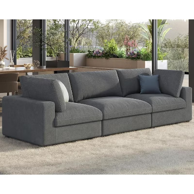 AMERLIFE 114” Modular Sectional Sofa, 3 Seats Oversized Down Filled Couch for Living Room, Grey | Target