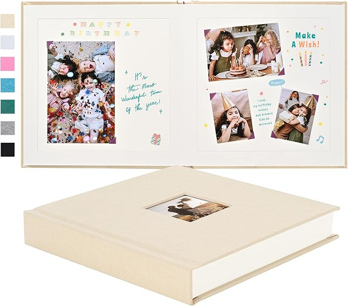 8 x 8 Inch DIY Scrapbook Album 40 Pages Linen Hardcover Kraft White Paper Scrap Book Photo Albums... | Amazon (US)