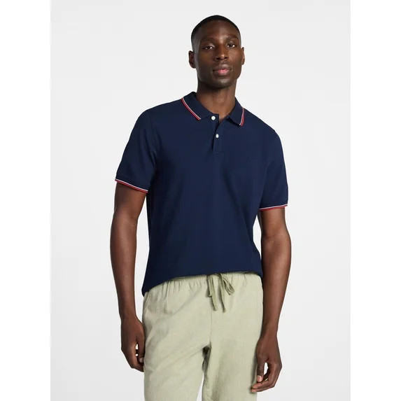George Men's and Men's Big & Tall Tipped Pique Polo Shirt with Short Sleeves, Sizes XS-5XL, LT-3X... | Walmart (US)