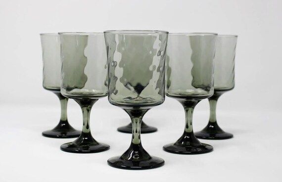 Smoke Gray Swirl Wine Glasses  Set of 6 Retro Grey Water | Etsy | Etsy (US)