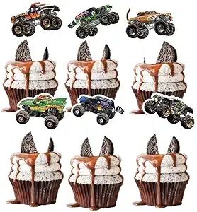 24pcs monster truck cupcake decoration, monster truck party theme cupcake insert row, choose wedd... | Amazon (US)