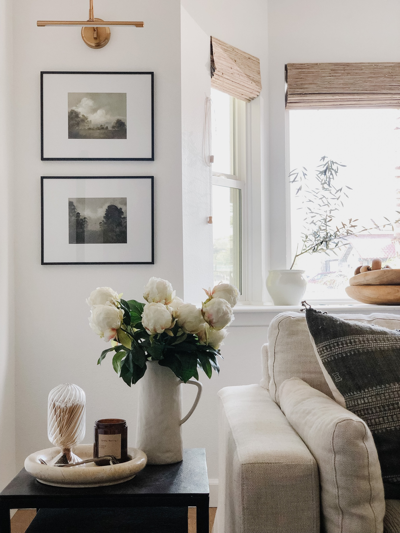 20% off realistic faux peonies!!

Woven blinds: RUSTIC JUTE 
Side table styling 

#LTKunder50 #LTKhome #LTKFind #LTKsalealert